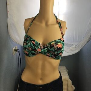 Rodeo Bikini Top Black w/Tropical Print Sz 8